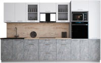 Кухонный гарнитур Интерлиния Мила Gloss 3.4 (белый софт/керамика/травертин серый) - 