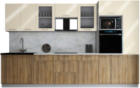 Кухонный гарнитур Интерлиния Мила Gloss 3.4 (ваниль глянец/дуб вотан/травертин серый) - 