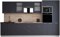 Кухонный гарнитур Интерлиния Мила Gloss 3.4 (графит софт/графит софт/травертин серый) - 