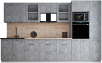 Кухонный гарнитур Интерлиния Мила Gloss 3.4 (керамика/керамика/травертин серый) - 