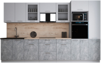 Кухонный гарнитур Интерлиния Мила Gloss 3.4 (пепел софт/керамика/травертин серый) - 