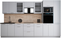 Кухонный гарнитур Интерлиния Мила Gloss 3.4 (пепел софт/пепел софт/травертин серый) - 