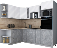 Кухонный гарнитур Интерлиния Мила Gloss 1.68x2.4 левая (белый глянец/керамика/травертин серый) - 