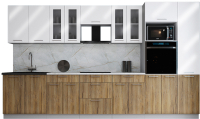 Кухонный гарнитур Интерлиния Мила Gloss 3.6 (белый глянец/дуб вотан/травертин серый) - 