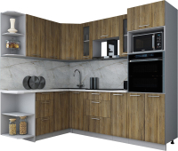 Готовая кухня Интерлиния Мила Gloss 1.68x2.4 левая (дуб вотан/дуб вотан/травертин серый) - 
