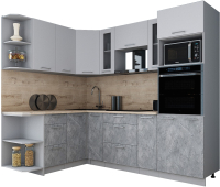 Кухонный гарнитур Интерлиния Мила Gloss 1.68x2.4 левая (пепел софт/керамика/травертин серый) - 
