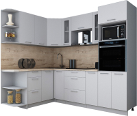 Кухонный гарнитур Интерлиния Мила Gloss 1.68x2.4 левая (пепел софт/пепел софт/травертин серый) - 