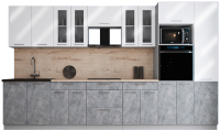 Готовая кухня Интерлиния Мила Gloss 3.6 (белый глянец/керамика/травертин серый) - 