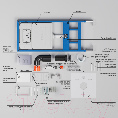 Унитаз подвесной с инсталляцией Grossman GR-4478SQ+900.K31.01.000+700.K31.02.000.000