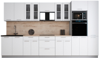 Кухонный гарнитур Интерлиния Мила Gloss 3.6 (белый софт/белый софт/травертин серый) - 