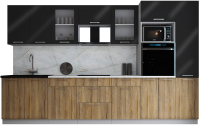 Кухонный гарнитур Интерлиния Мила Gloss 3.4 (черный глянец/дуб вотан/травертин серый) - 