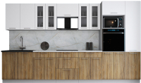 Кухонный гарнитур Интерлиния Мила Gloss 3.6 (белый софт/дуб вотан/травертин серый) - 