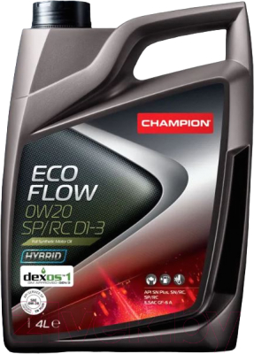 Моторное масло Champion Eco Flow 0W20 SP/RC D1-3 / 1049909 (4л)