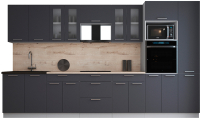 Кухонный гарнитур Интерлиния Мила Gloss 3.6 (графит софт/графит софт/травертин серый) - 