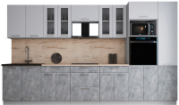 Кухонный гарнитур Интерлиния Мила Gloss 3.6 (пепел софт/керамика/травертин серый) - 