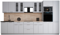 Кухонный гарнитур Интерлиния Мила Gloss 3.6 (пепел софт/пепел софт/травертин серый) - 
