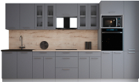 Готовая кухня Интерлиния Мила Gloss 3.6 (серый софт/серый софт/травертин серый) - 