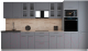 Кухонный гарнитур Интерлиния Мила Gloss 3.6 (серый софт/серый софт/травертин серый) - 