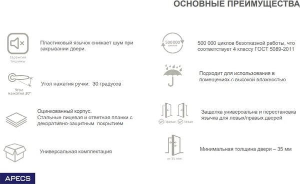 Защелка врезная с фиксацией Apecs 5300-M-WC-BLM