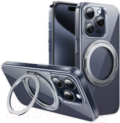 Чехол-накладка Hoco AS1 для iPhone 15 Pro магнитный с кольцом (прозрачный)