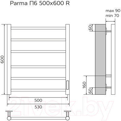 Полотенцесушитель электрический Azario Parma 500x600 / AZ10856