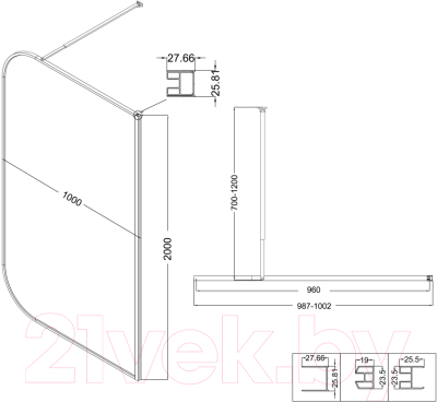 Душевая стенка Niagara NG-689-10TBLACK 100x200 (черный матовый/тонированное стекло)