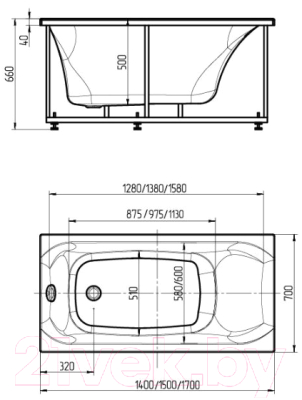 Ванна акриловая Aquatek Альфа 140x70 L (с экраном и каркасом)