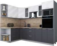 Кухонный гарнитур Интерлиния Мила Gloss 1.68x2.6 левая (белый глянец/графит софт/травертин серый) - 