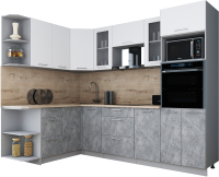 Готовая кухня Интерлиния Мила Gloss 1.68x2.6 левая (белый софт/керамика/травертин серый) - 