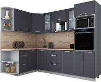 Кухонный гарнитур Интерлиния Мила Gloss 1.68x2.6 левая (графит софт/графит софт/травертин серый) - 