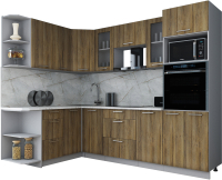 Кухонный гарнитур Интерлиния Мила Gloss 1.68x2.6 левая (дуб вотан/дуб вотан/травертин серый) - 