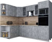 Кухонный гарнитур Интерлиния Мила Gloss 1.68x2.6 левая (керамика/керамика/травертин серый) - 