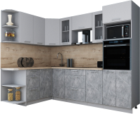 Готовая кухня Интерлиния Мила Gloss 1.68x2.6 левая (пепел софт/керамика/травертин серый) - 