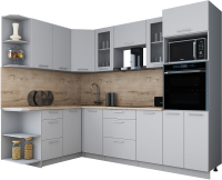 Кухонный гарнитур Интерлиния Мила Gloss 1.68x2.6 левая (пепел софт/пепел софт/травертин серый) - 