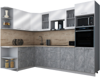 Кухонный гарнитур Интерлиния Мила Gloss 1.68x2.8 левая (белый глянец/керамика/травертин серый) - 