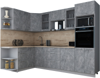 Кухонный гарнитур Интерлиния Мила Gloss 1.68x2.8 левая (керамика/керамика/травертин серый) - 