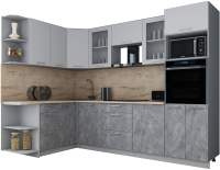 Кухонный гарнитур Интерлиния Мила Gloss 1.68x2.8 левая (пепел софт/керамика/травертин серый) - 