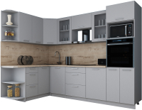 Кухонный гарнитур Интерлиния Мила Gloss 1.68x2.8 левая (пепел софт/пепел софт/травертин серый) - 