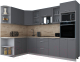 Кухонный гарнитур Интерлиния Мила Gloss 1.68x2.8 левая (серый софт/серый софт/травертин серый) - 