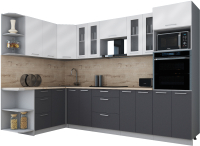 Кухонный гарнитур Интерлиния Мила Gloss 1.68x3.0 левая (белый глянец/графит софт/травертин серый) - 