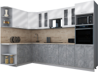 Кухонный гарнитур Интерлиния Мила Gloss 1.68x3.0 левая (белый глянец/керамика/травертин серый) - 