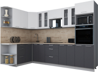 Кухонный гарнитур Интерлиния Мила Gloss 1.68x3.0 левая (белый софт/графит софт/травертин серый) - 