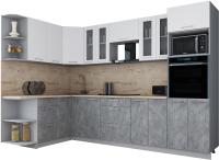 Кухонный гарнитур Интерлиния Мила Gloss 1.68x3.0 левая (белый софт/керамика/травертин серый) - 
