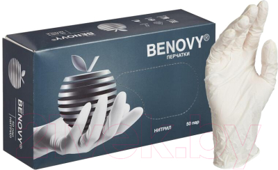 Перчатки одноразовые Benovy Нитриловые (М, 100шт, белый)