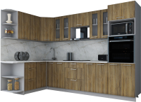 Кухонный гарнитур Интерлиния Мила Gloss 1.68x3.0 левая (дуб вотан/дуб вотан/травертин серый) - 