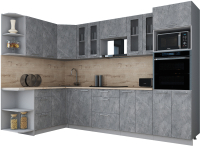 Кухонный гарнитур Интерлиния Мила Gloss 1.68x3.0 левая (керамика/керамика/травертин серый) - 