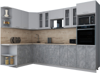 Кухонный гарнитур Интерлиния Мила Gloss 1.68x3.0 левая (пепел софт/керамика/травертин серый) - 