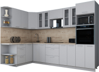 Кухонный гарнитур Интерлиния Мила Gloss 1.68x3.0 левая (пепел софт/пепел софт/травертин серый) - 