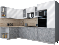 Кухонный гарнитур Интерлиния Мила Gloss 1.68x3.2 левая (белый глянец/керамика/травертин серый) - 