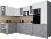 Кухонный гарнитур Интерлиния Мила Gloss 1.68x3.2 левая (белый софт/керамика/травертин серый) - 